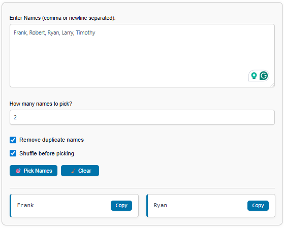Online Random Name picker