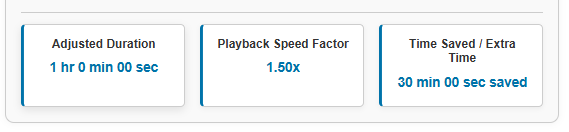 Playback Speed Calculator results showing adjusted time and time saved